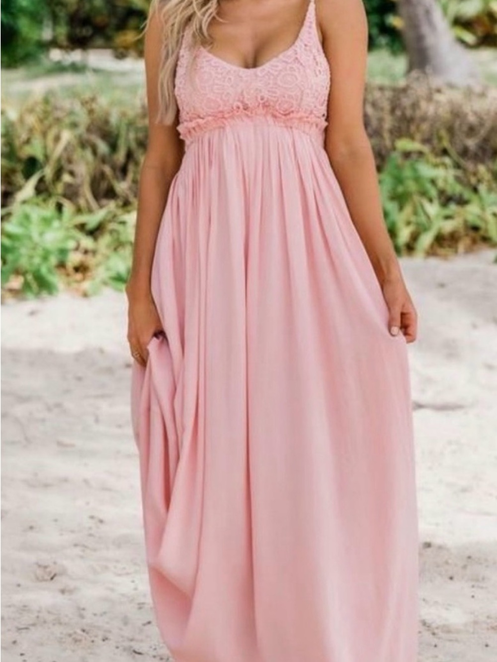 Wishlist Rose Pink Once In A Lifetime Lace Maxi Dress L Flowy Wedding Guest